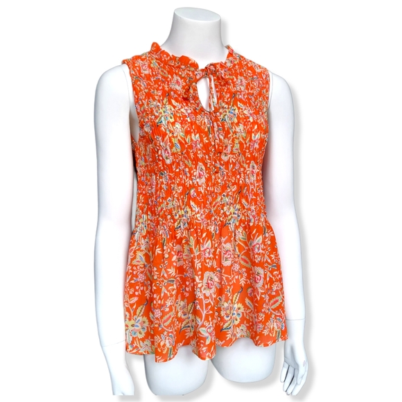 Rose + Olive Floral Smocked Blouse size S Orange